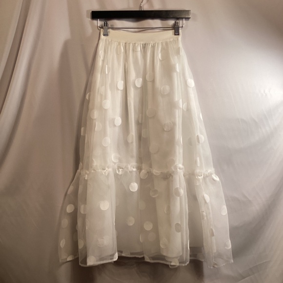 17. Anthropologie Eva Franco Tulle Midi Skirt White Organza with polka dots nwt - Picture 6 of 9